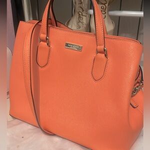 KATE SPADE NY Evangelie Laurel Way Satchel Handbag Saffiano Leather Coral NWOT
